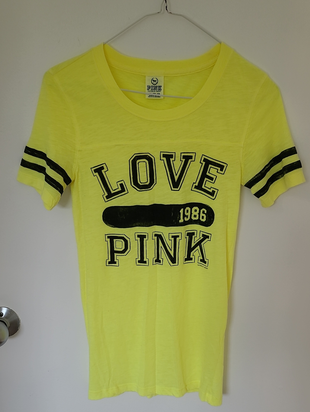PINK Victoria's Secret Neon Yellow 'LOVE PINK' Graphic Tee